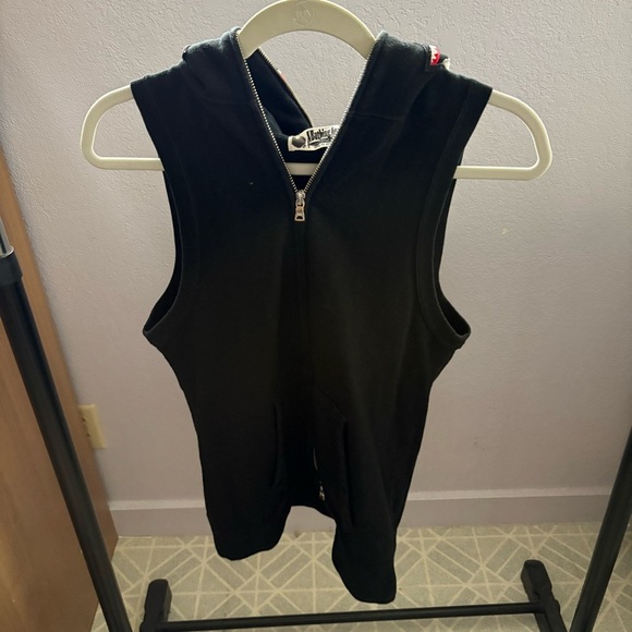 BAPE sz XS Black Full Zip Vest Shark Hoodie Fleece Bathing Ape Japan PONR - Picture 2 of 14